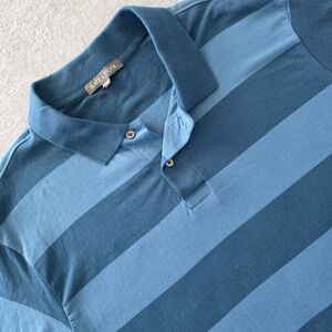 Slate & Stone Mens Blue Striped Short Sleeve Polo Shirt Large